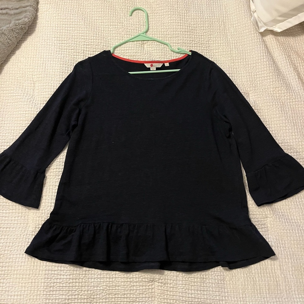 Boden Navy Blue Ruffle Hem Top
